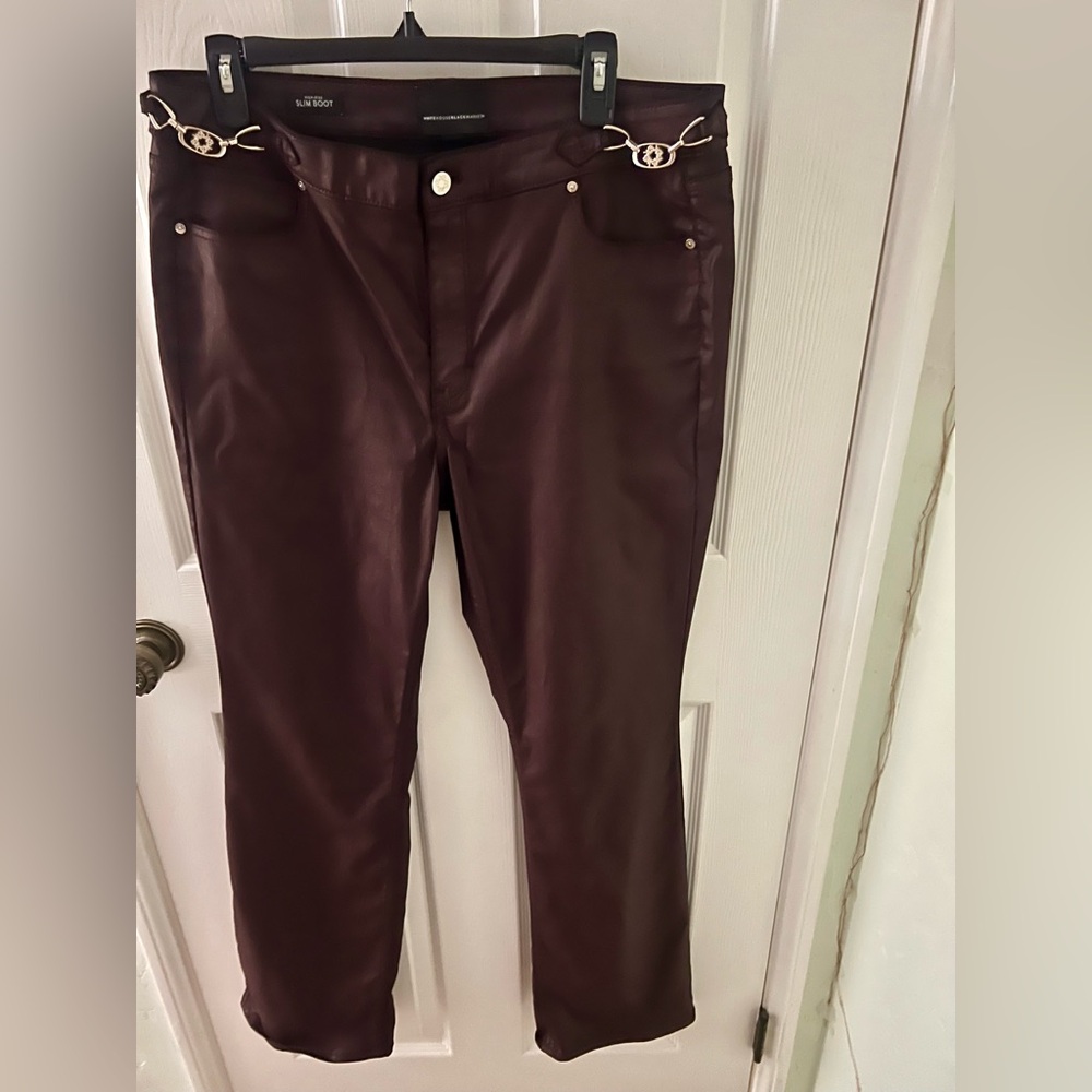 White House Black Market Faux Leather Slim Leg Pants - Deep Burgundy, Size 14